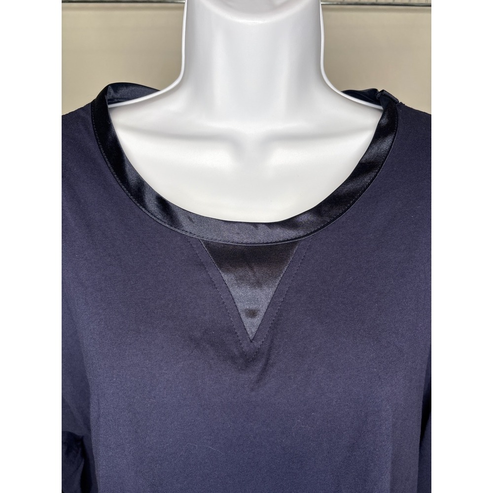 Temperley London Womens Navy Blue Long Sleeve Top Satin Trim Sz M Casual Chic - Picture 3 of 8